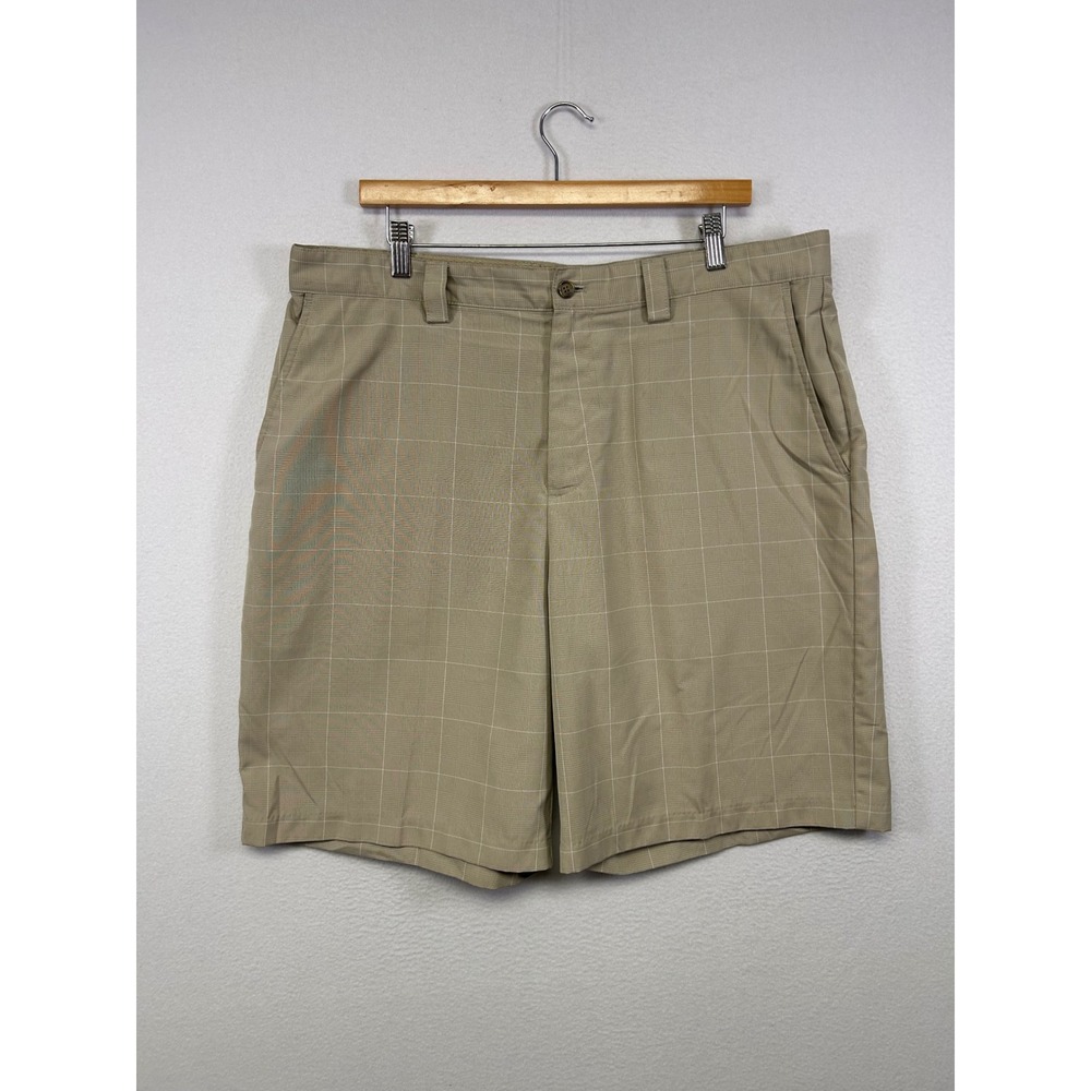 Golfcore IZOD Mens 38 Tan Plaid XFG Performance‎ Windowpane Flat Front Shorts